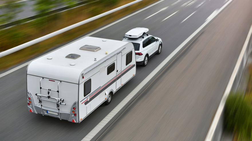 RV trailer on highway